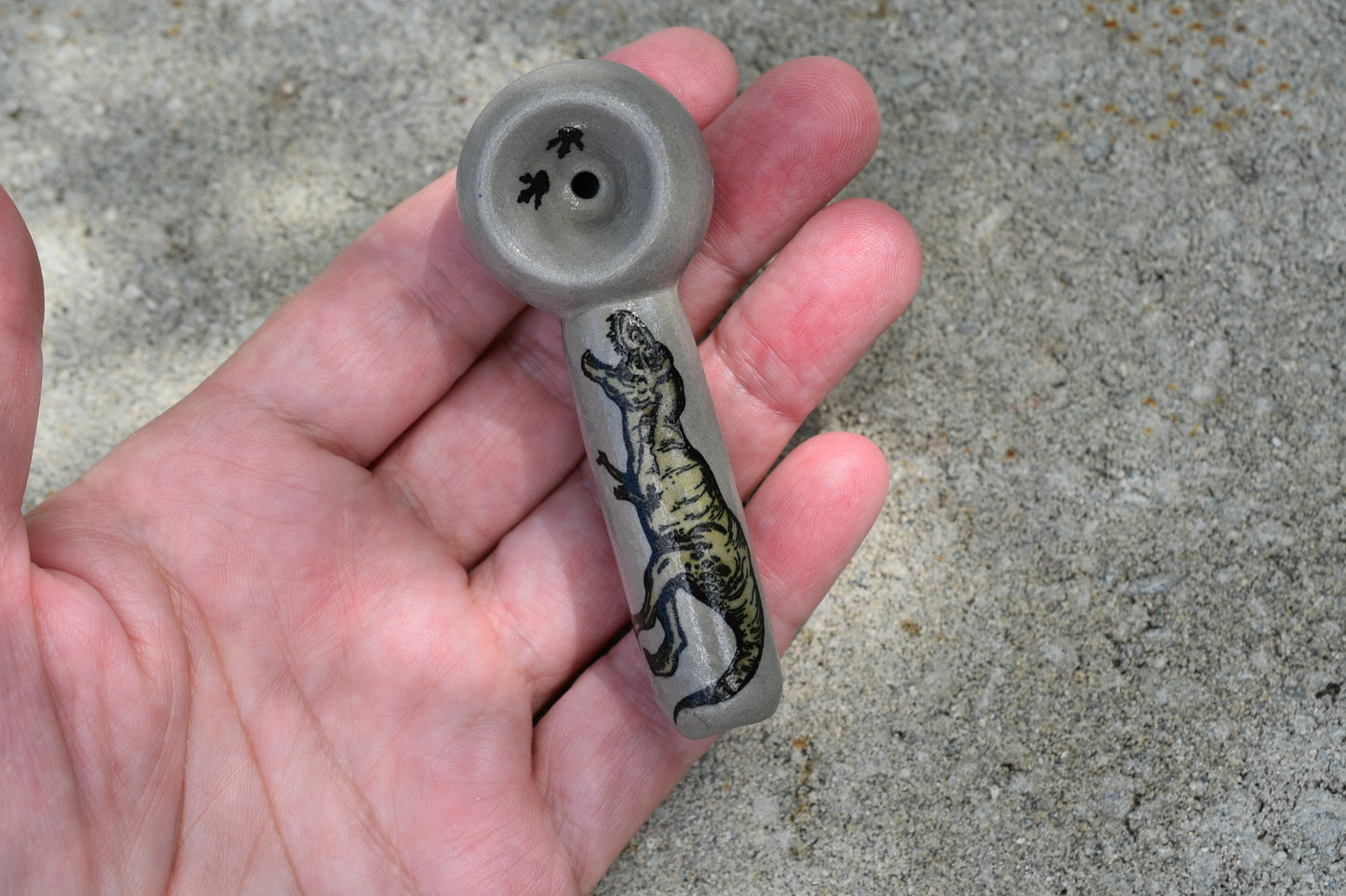 T-Rex, Dinosaur, Cement Gray Color, Small Pipe