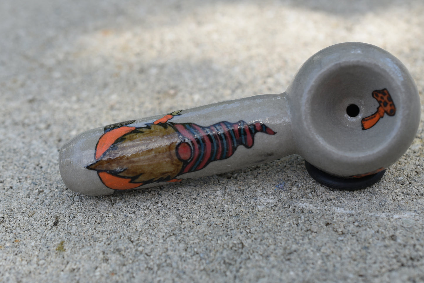 Gnome, Cement Gray Color, Small Pipe