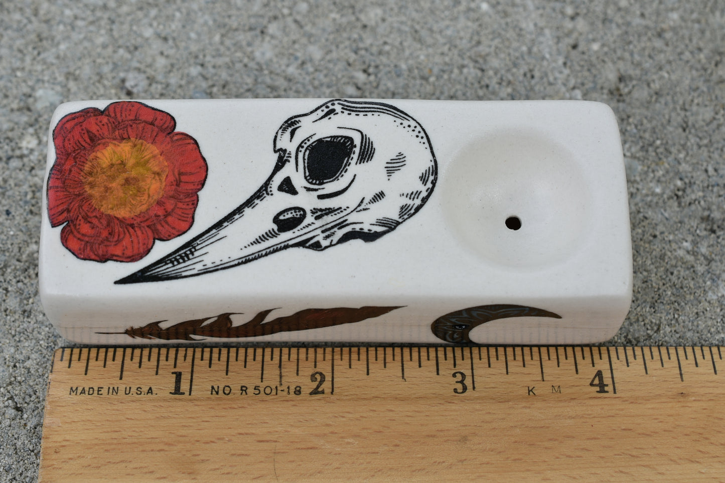 Bird Skull and Flower, Rectangular Pipe