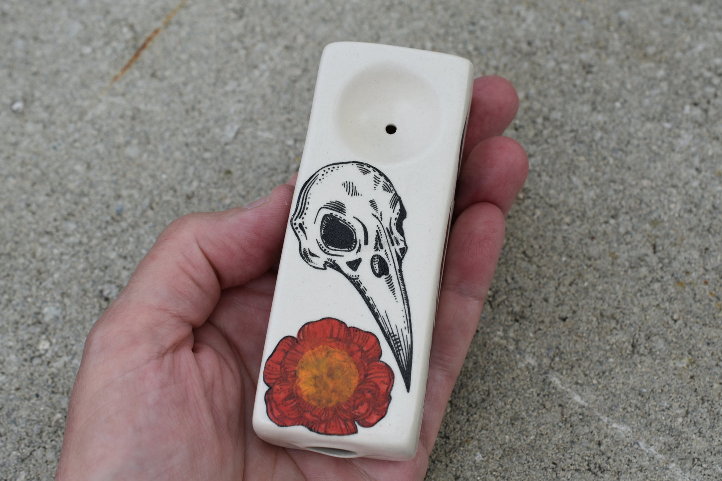 Bird Skull and Flower, Rectangular Pipe