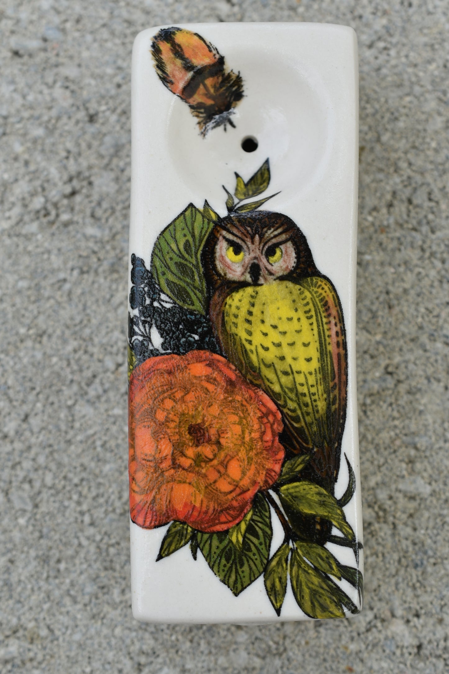 Owl and Flowers, Rectangular Pipe