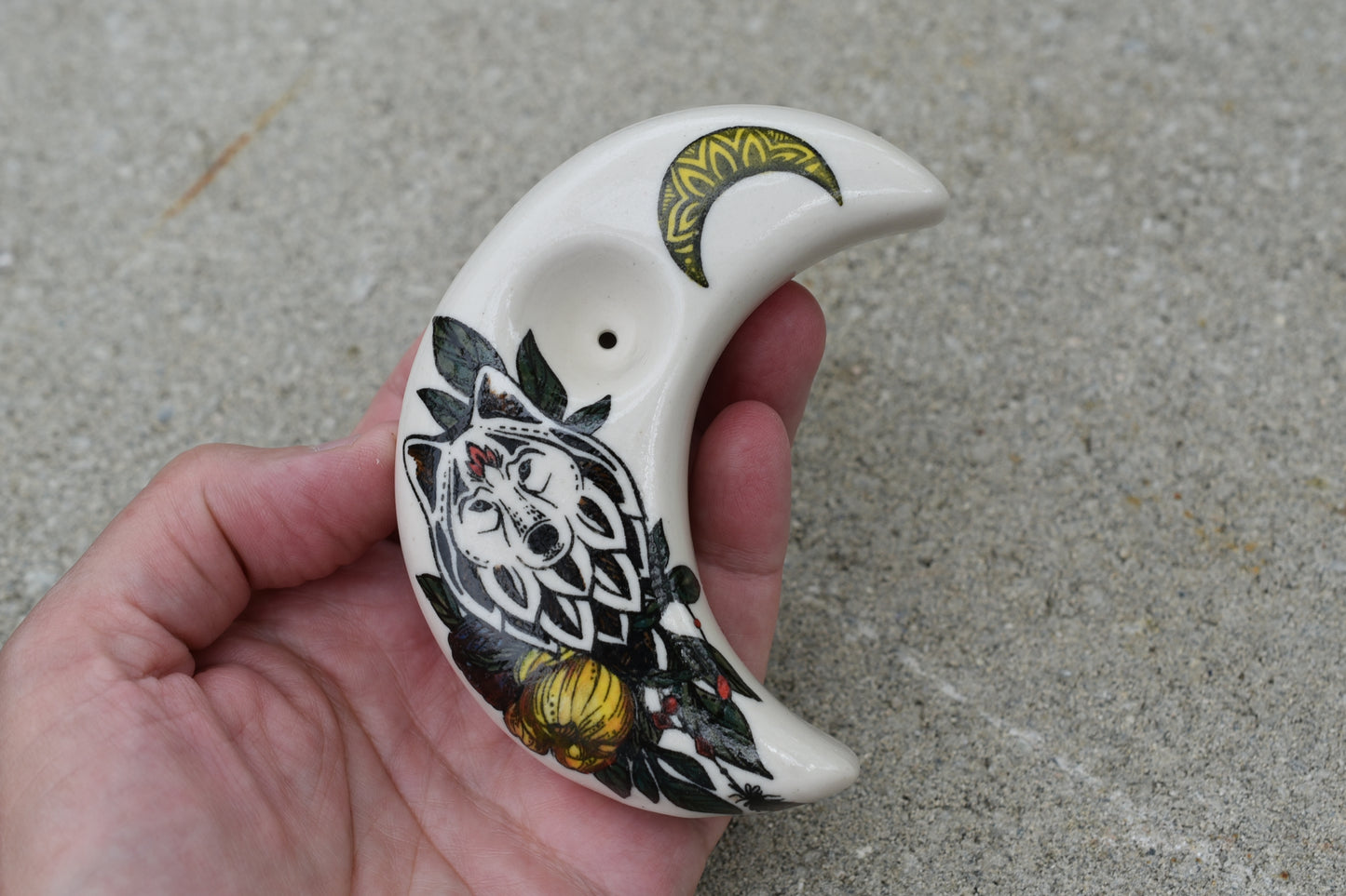 Wolf Moon, Flowers, Moon Shaped, Unique Pipe